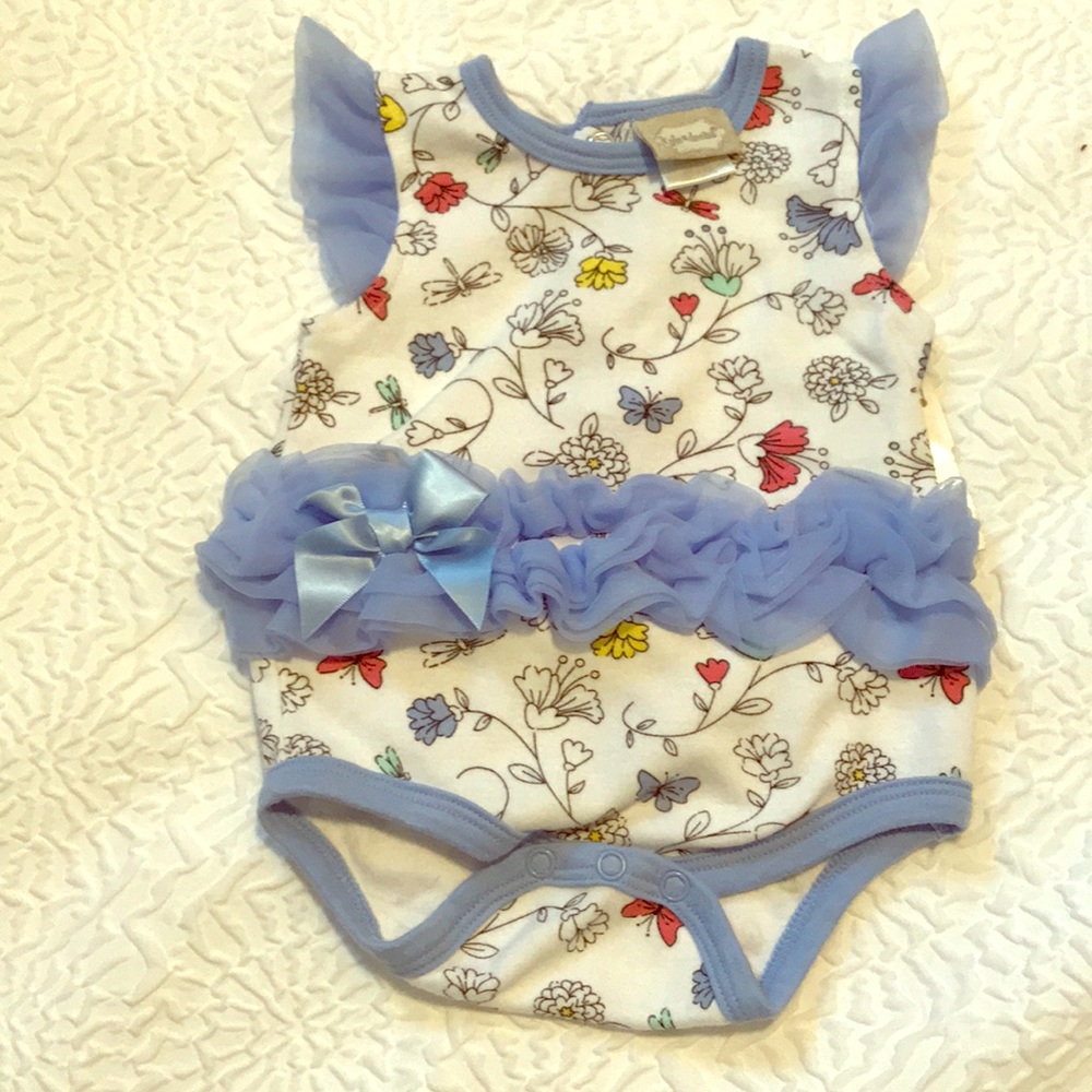 Blue Ruffled Romper with Butterflies 🦋